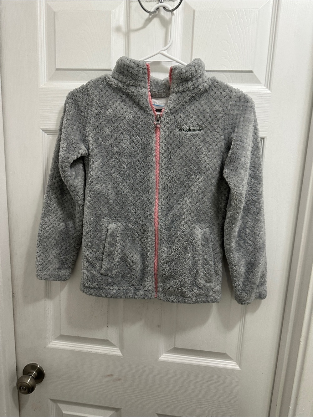Columbia Kids Gray Fuzzy Fleece Jacket with Pink Zipper